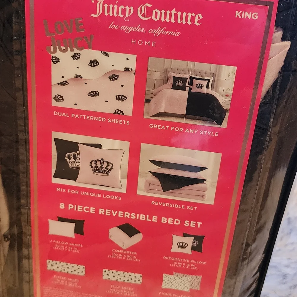 Juicy Couture Reversible 8 Piece King Size Designer Bed Set New